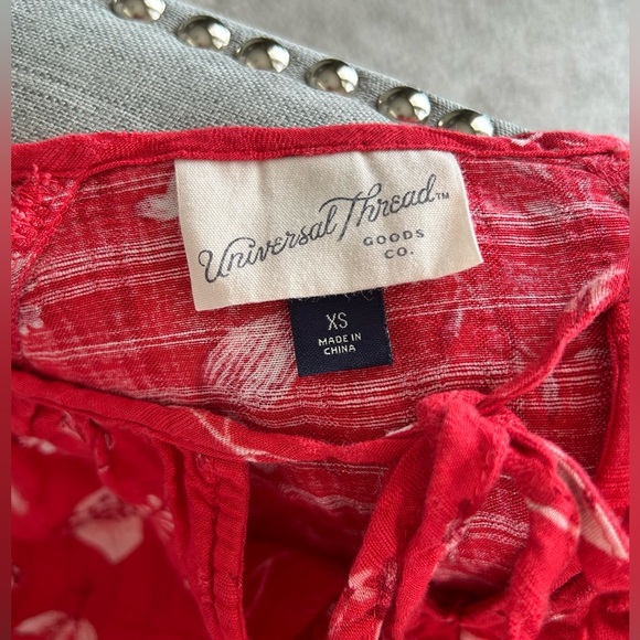 Universal Thread Red Floral Peasant Boho  Long Sleeve Top Blouse Size XS - Picture 6 of 9